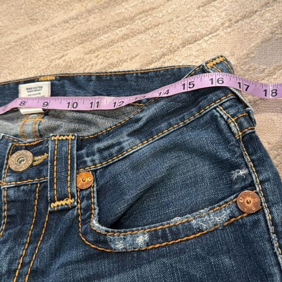 TRUE RELIGION Straight Leg Jeans 31x30 flap pockets distressed chunky stitching - Picture 8 of 10